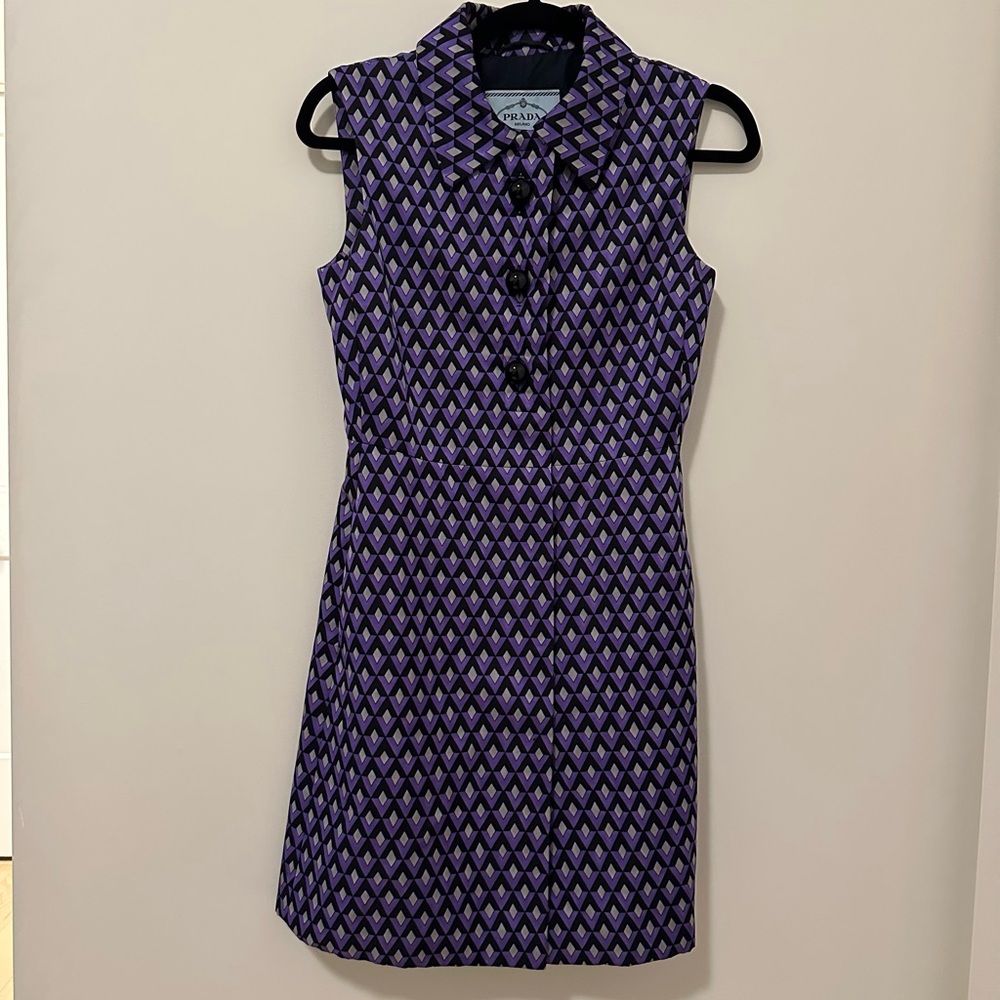 Prada Fall 2012 purple geometric pattern sleeveless midi dress size IT 38 (XS/S)
